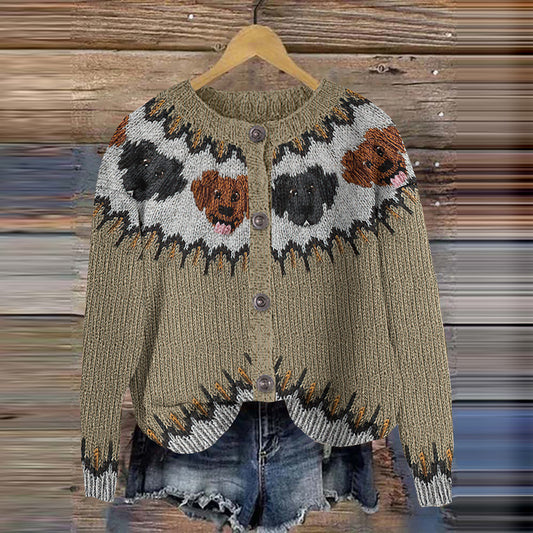Cute Dog Art Knitted Print Sweater Cardigan elevenforest