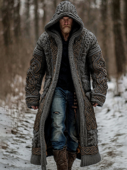 Men's Viking Celtic Knot Art Pocket Mid-length Cardigan Sweater artswardrobe