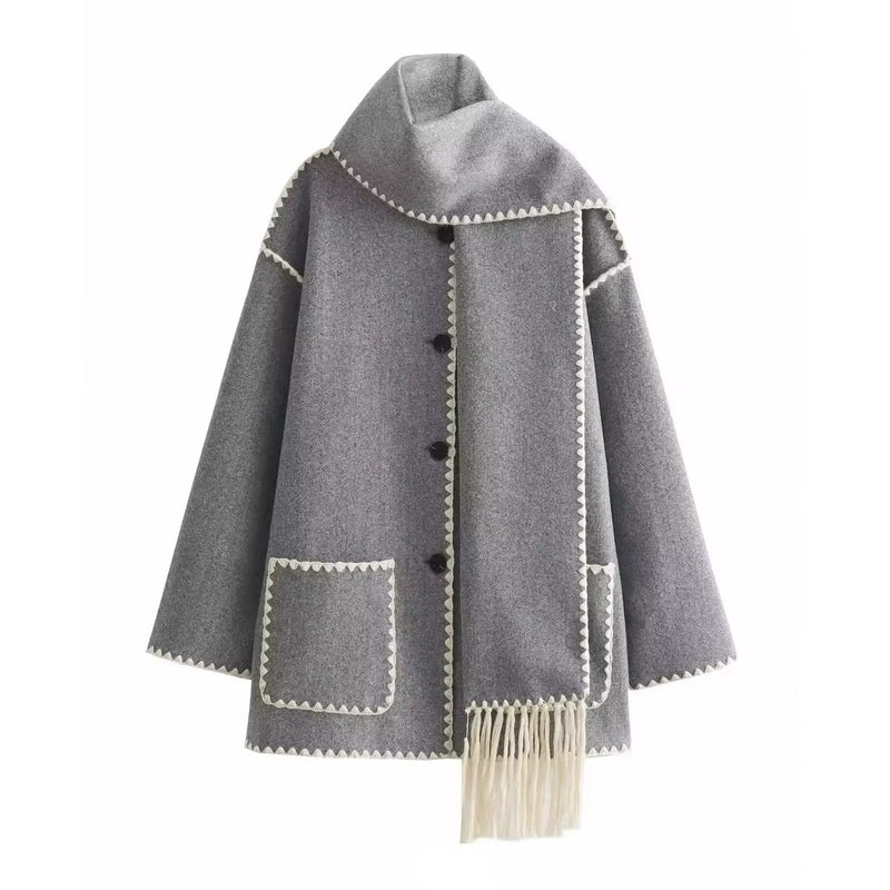 CM | chaqueta suelta con borlas de pañuelo