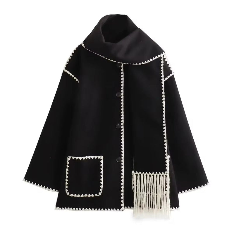 CM | chaqueta suelta con borlas de pañuelo