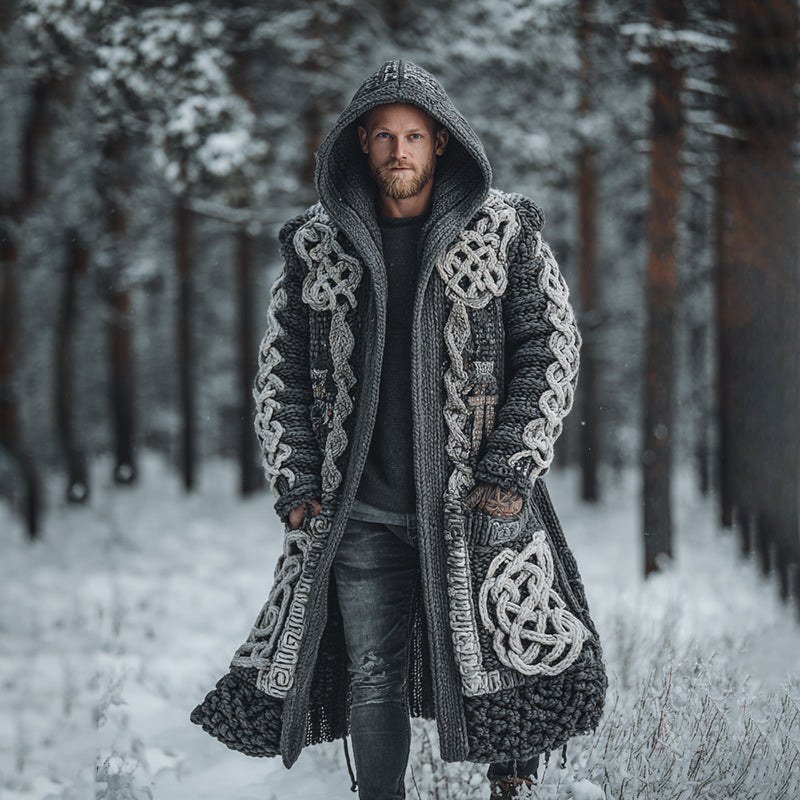 Men's Viking Intricate Celtic Knot Colorblock Pocket Mid-length Cardigan Sweater artswardrobe