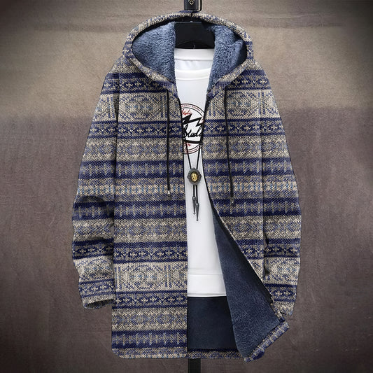 Men's Vintage Tribal Iceland Knitted Art Cozy Plush Hooded Coat elevenforest