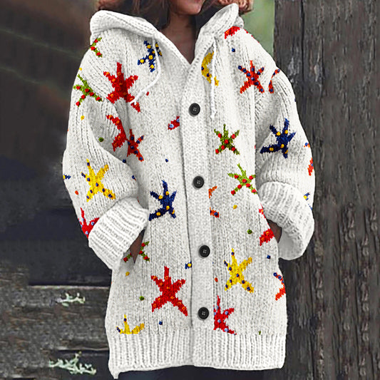 Vintage Sparkling Star Pattern Women's Cardigan Sweater elevenforest