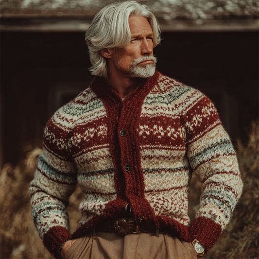 Men's Vintage 70s Retro Christmas Isle Cozy Knit Cardigan artswardrobe