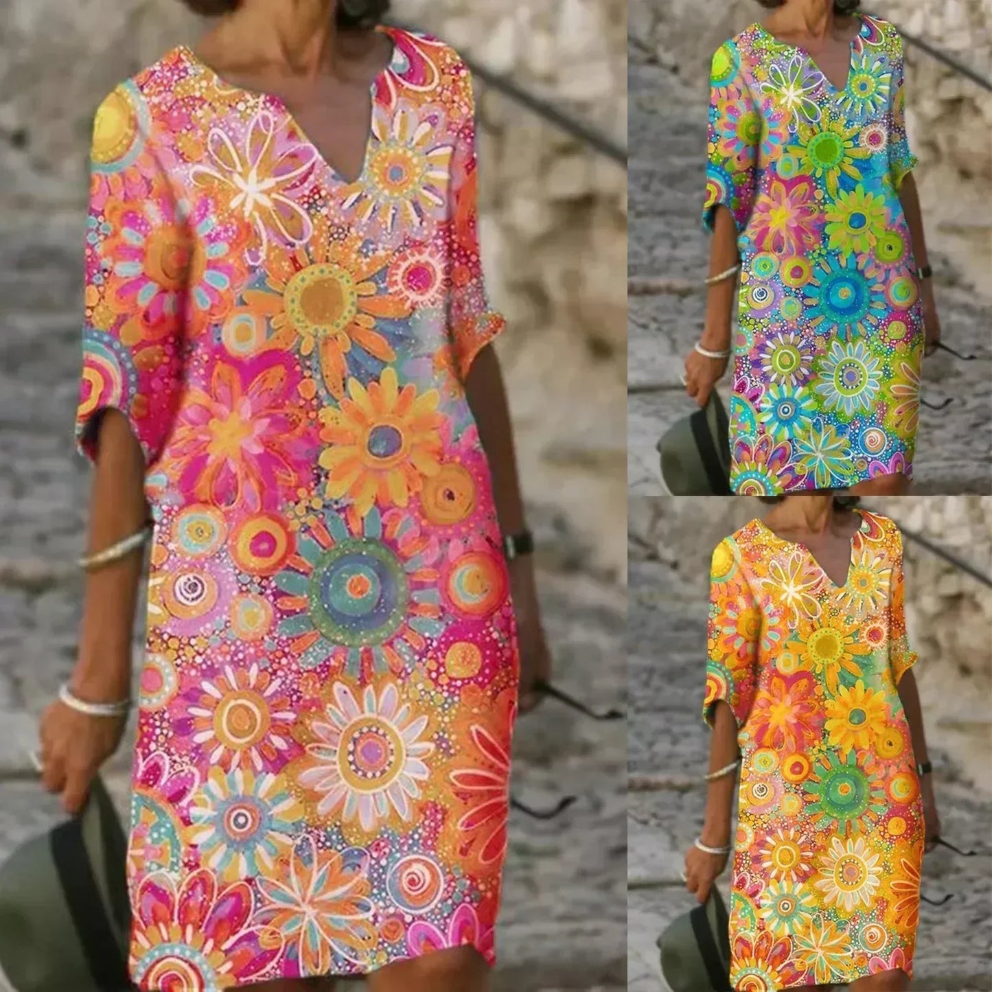 KL | Vestido midi con escote en V y estampado floral