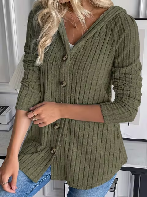 CM | Sudadera con capucha de punto elástico y tapeta de botones