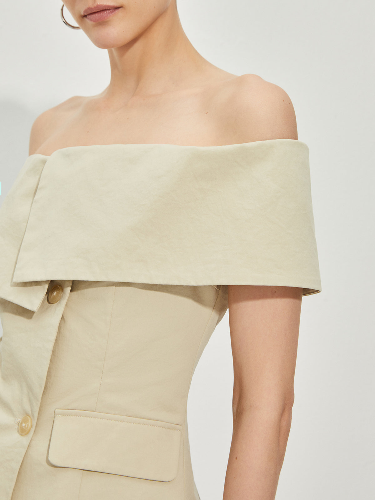 CM | Blazer Épaule Nue Ajusté à Motifs Patchwork