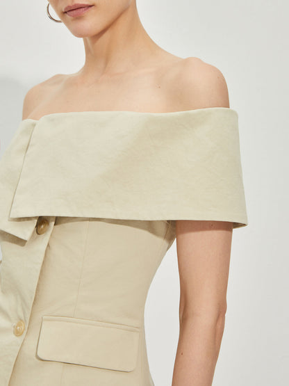 CM | Blazer Épaule Nue Ajusté à Motifs Patchwork