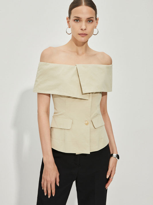 CM | Americana de cuadros con hombro descubierto