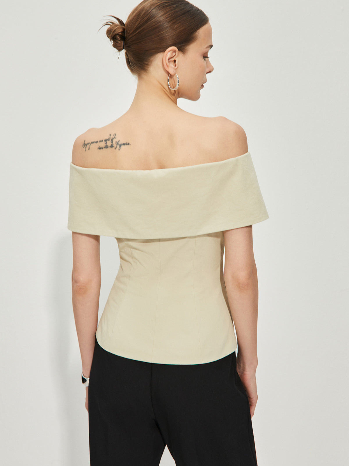 CM | Blazer Épaule Nue Ajusté à Motifs Patchwork