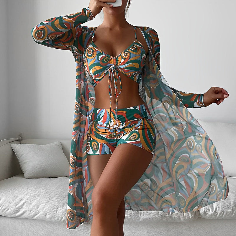 KL | Bañador con estampado de remolinos y superposiciones