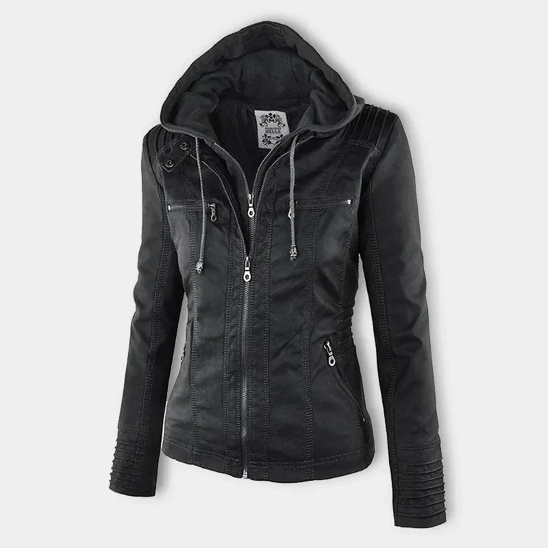 CM | Chaqueta de cuero con capucha para mujer