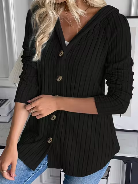 CM | Sudadera con capucha de punto elástico y tapeta de botones