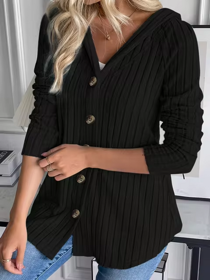 CM | Sudadera con capucha de punto elástico y tapeta de botones