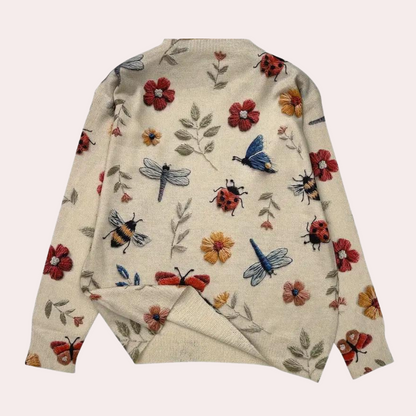 Jersey de algodón con insectos y flores tejidas multicolores