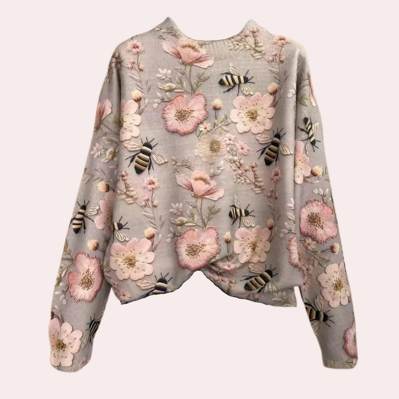 Jersey de algodón con insectos y flores tejidas multicolores