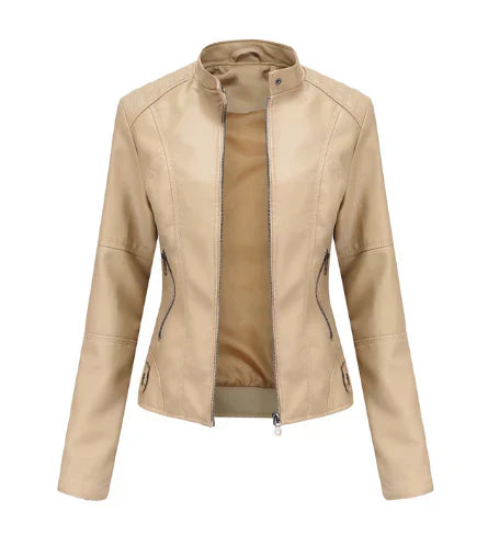 CM | Chaqueta de cuero para mujer con Mao