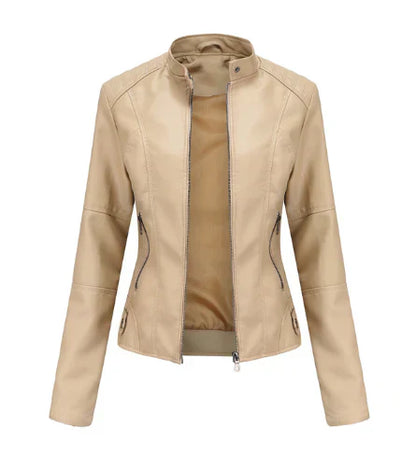 CM | Chaqueta de cuero para mujer con Mao