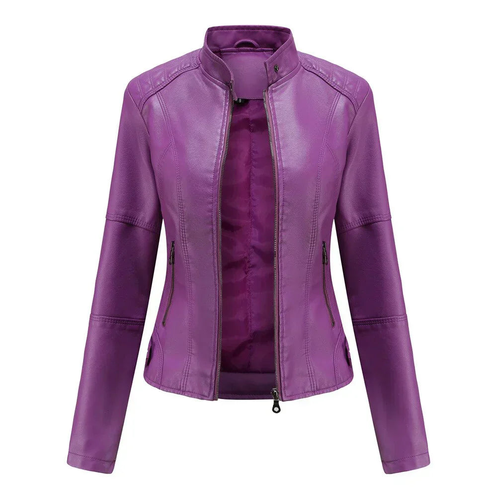 CM | Chaqueta de cuero para mujer con Mao