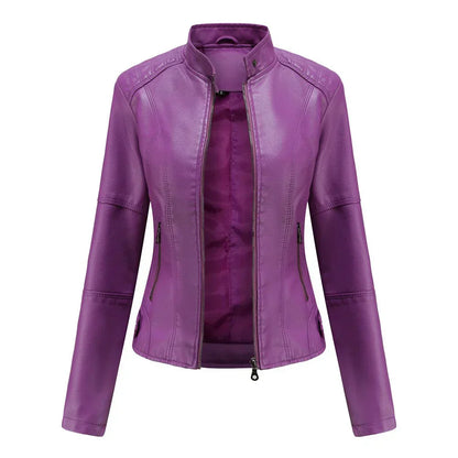 CM | Chaqueta de cuero para mujer con Mao