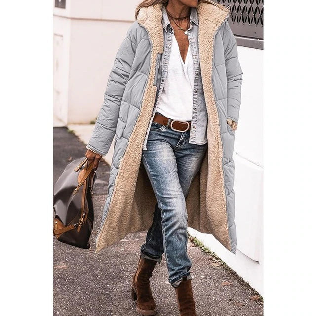 CM | Chaqueta larga reversible de sherpa