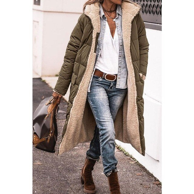 CM | Chaqueta larga reversible de sherpa