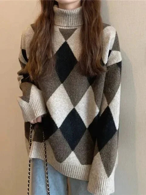 CM | Jersey con escote alto y estampado de cuadros