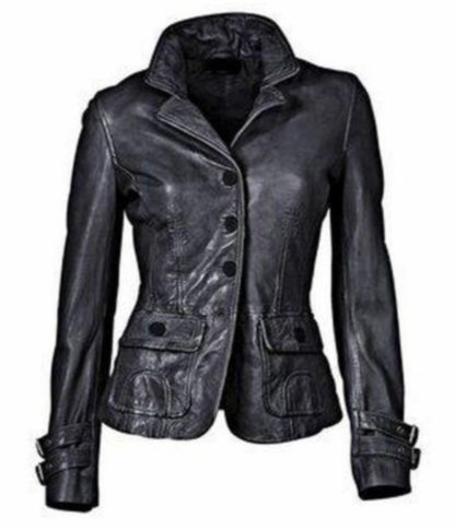 KL | Chaqueta de cuero negro con ajuste