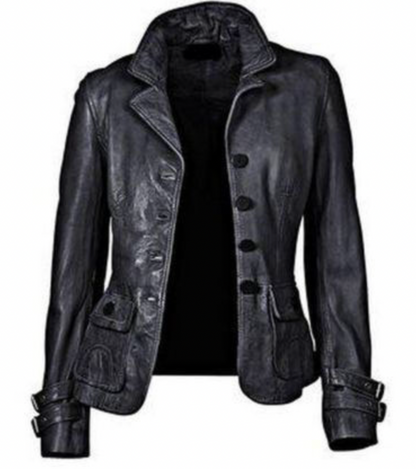 KL | Chaqueta de cuero negro con ajuste