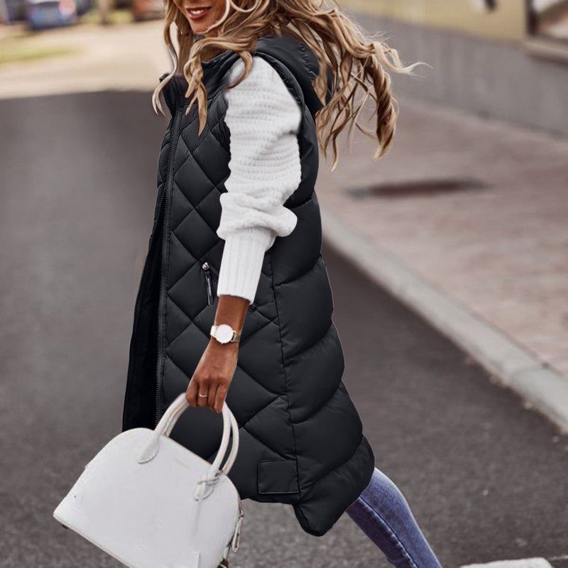 CM | Sudadera larga con capucha estilo puffer para mujer