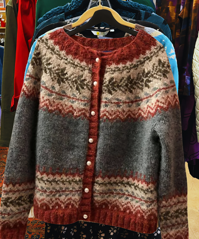 Cárdigan de algodón con rayas Fair Isle en rojo y crema