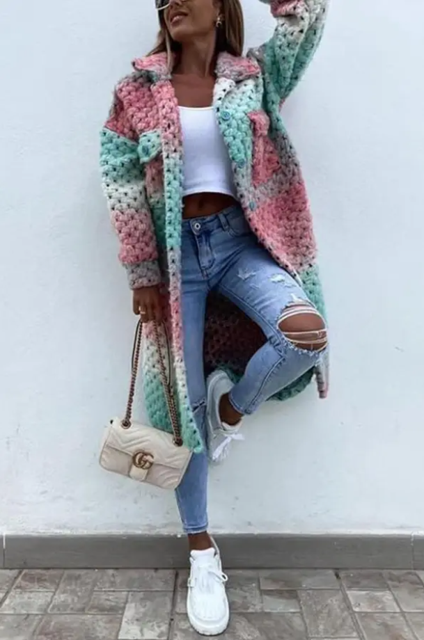 CM | Chaqueta casual trenzada a cuadros