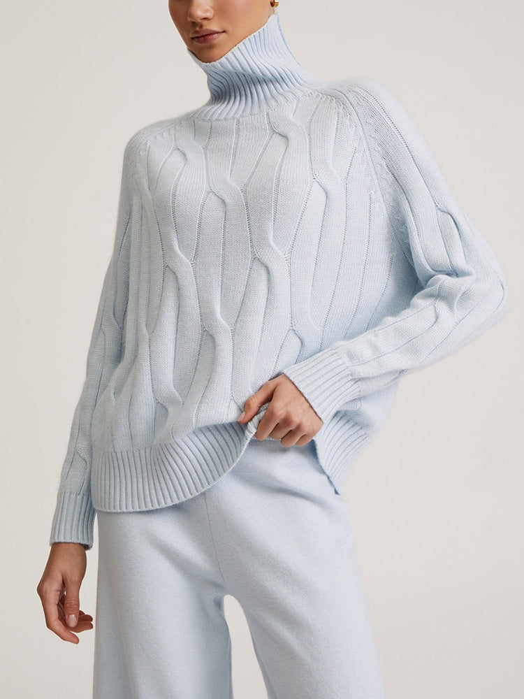 CM | Elegante jersey de cuello alto de punto por cable