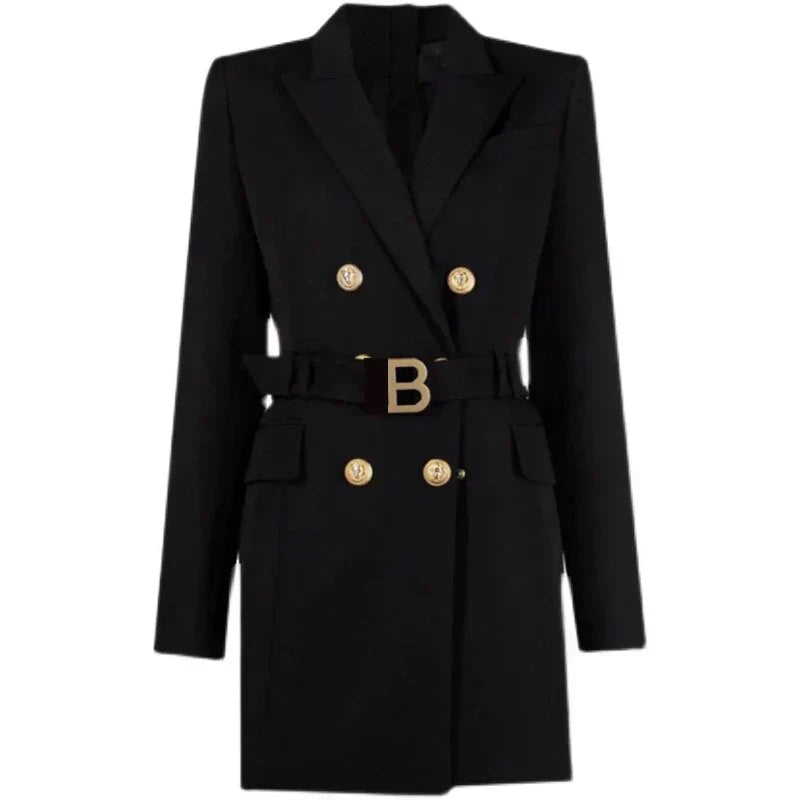 CM | Vestido blazer clásico para la oficina con cinturón y botones de lujo
