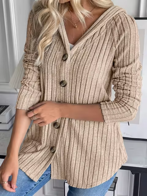 CM | Sudadera con capucha de punto elástico y tapeta de botones