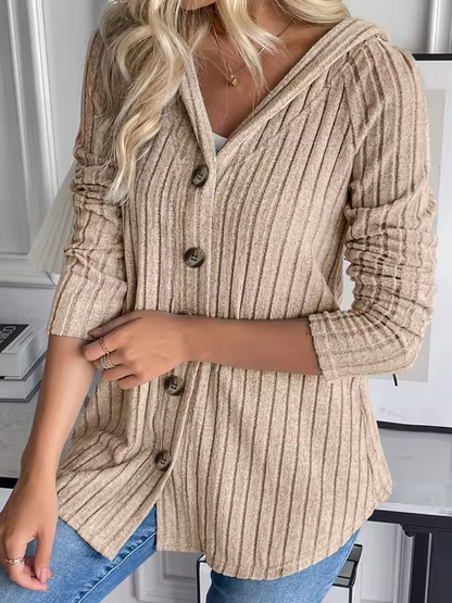 CM | Sudadera con capucha de punto elástico y tapeta de botones