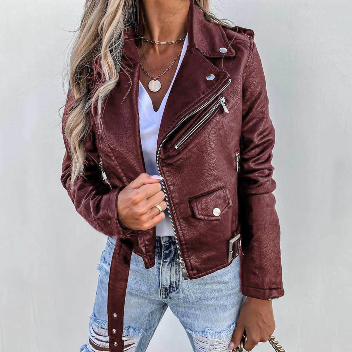 CM | Elegante chaqueta de cuero para mujer con botones