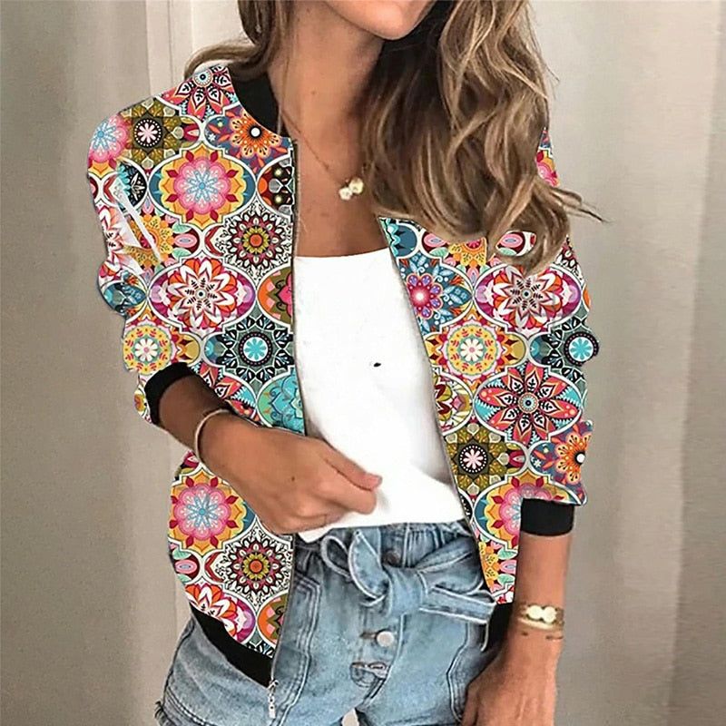 CM | Chaqueta de lentejuelas con estampado floral vintage primaveral