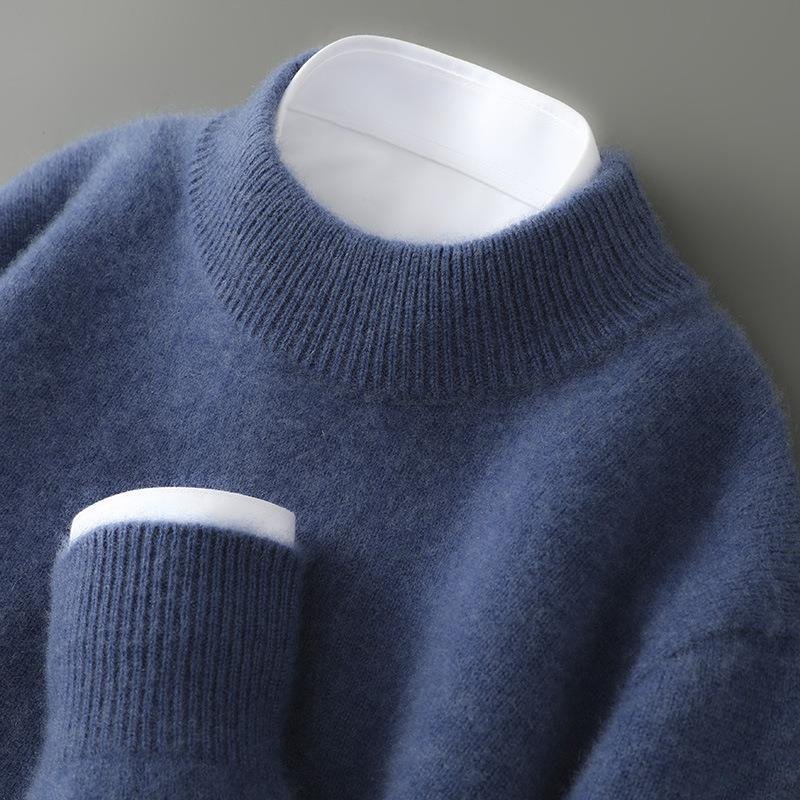 Jersey de cachemira con cuello alto y detalles acanalados clásicos, color crema
