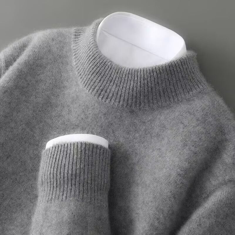 Jersey de cachemira con cuello alto y detalles acanalados clásicos, color crema
