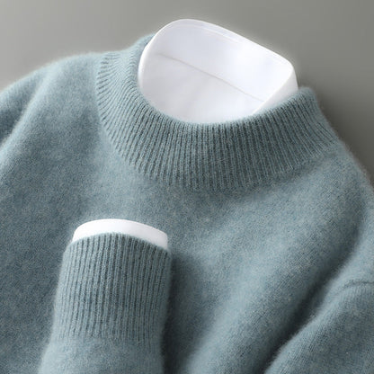 Jersey de cachemira con cuello alto y detalles acanalados clásicos, color crema
