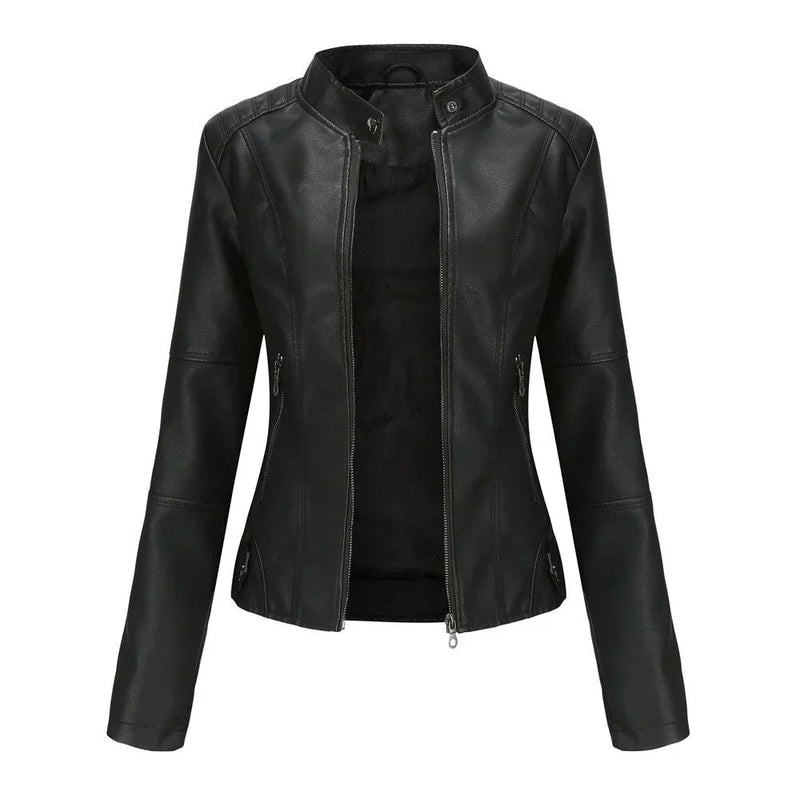 CM | Chaqueta de cuero para mujer con Mao