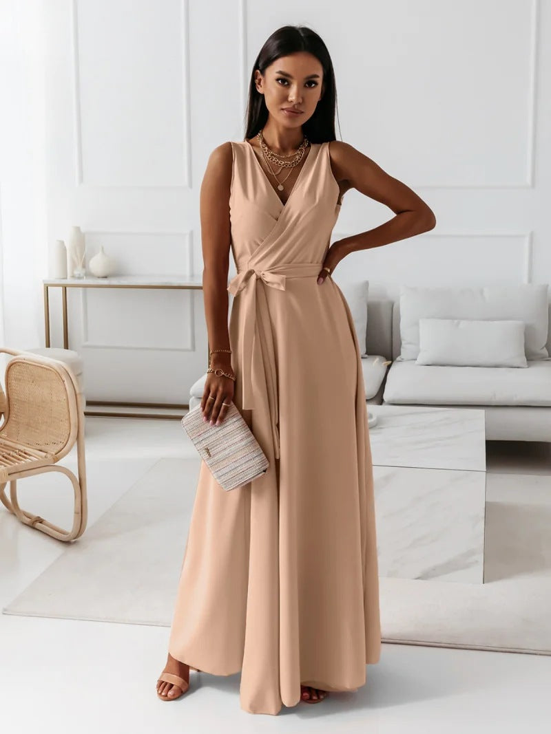 KL | Gretchen -Femeninos vestidos tobilleros con escote en V