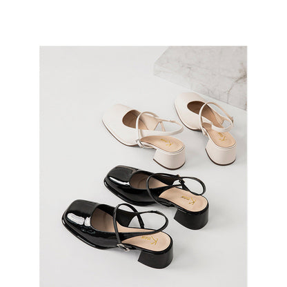 KL | Tacones bloqueados con hebilla de piel sintética para mujer