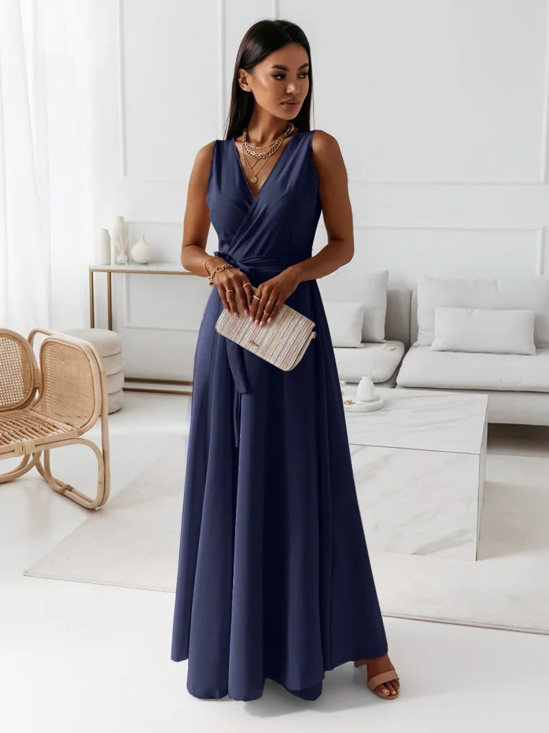KL | Gretchen -Femeninos vestidos tobilleros con escote en V