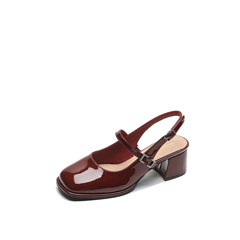 KL | Tacones bloqueados con hebilla de piel sintética para mujer
