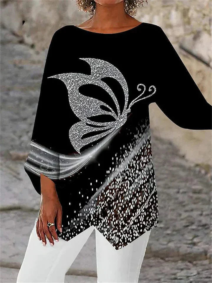CM | Elegante blusa de manga larga con estampado geométrico
