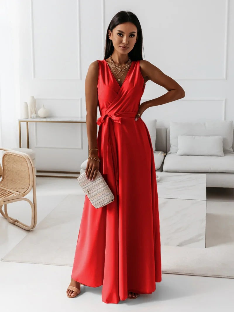 KL | Gretchen -Femeninos vestidos tobilleros con escote en V