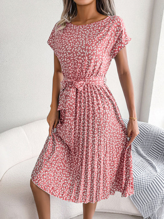 KL | Vestidos midi con lazo y estampado floral Escote redondo Forma trapecio