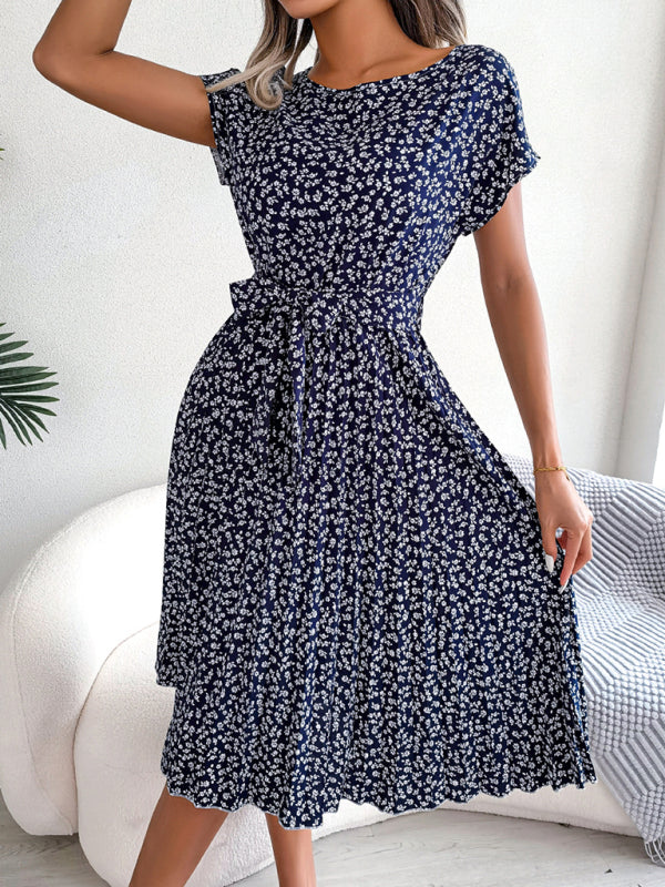 KL | Vestidos midi con lazo y estampado floral Escote redondo Forma trapecio